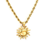 13*16.8mm Sun Pendant Necklace 40+5cm+6mm Round Plaque Gold Color **SHIPS FROM USA**