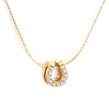 8x9mm U-shaped hollow pendant with diamonds, 0.3mm cross hammer round chain, 40+5cm+6mm round tag necklace, gold
