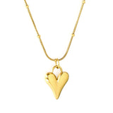 12.2*15mm Pointed Heart Pendant 0.9 Round Snake Bead Chain*40+5cm+6mm Round Plaque Necklace Golden **SHIPS FROM USA**