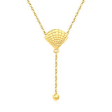 5mm round beads + 17x14mm shell, 0.35 cross chain, 40cm + 5cm + 6mm round pendant, shell and steel bead chain spaced 3cm apart, necklace, gold