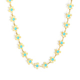5.8mm Blue Drip Flower 40+5cm+11.2x3.7mm Square Tag Necklace, Gold **SHIPS FROM USA**