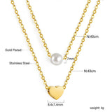 Elegant White Pearl Heart Pendant Double Chain Necklace 43+40cm Adjustable Length Romantic Minimalist Jewelry for Women Daily & Party Wear