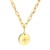 Stainless Steel Round Accessories Lucky Star With Diamond Necklace **SHIPS FROM USA**