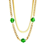 3 Rhombus Green Diamonds Accessory Double Chain Necklace