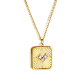 Square plaque set with green/white heart-shaped zirconia