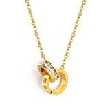 Double Circle Pendant with Diamonds + Roman Numerals Necklace 44+5cm Gold Color **SHIPS FROM USA**