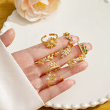 New European Style Sunflower Double Layer Splicing Ring Heavy Work Full Of Zircon Adjustable Bohemian Style Floral Pattern Women's Ring
