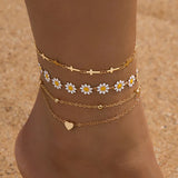 Enamel Daisy Women's Anklet Vintage Geometric Alloy Fashion OL Style Foot Jewelry