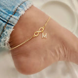 Classic Everyday Micro Pave Zircon Initial Infinity/8 Letter Gold 201 Stainless Steel Copper Chain Women's Anklet