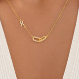 Classic Style Double Ring Pendant Necklace in Gold with Zircon Inlay, Waterproof Non Tarnish 201 Stainless Steel on Cable Chain