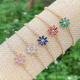 elegant cute shiny flower copper plating inlay zircon 18k gold plated bracelets