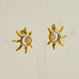 E146 Classic Style 18K Gold Plated 304 Stainless Steel Vacuum Electroplating (In Furnace) Glass Gold and Silver Color Matching Moonstone Sun Moon Earrings for Women