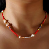Round Seed Bead Necklace with Beaded Rope Chain for Women Featuring Intricate Beading Craft