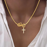 Minimalist Micro Pave Zircon Cross Heart Infinity/8 Shape 18K Gold Plated Snake Chain Waterproof Non-Fading Pendant 201 Stainless Steel Copper Universal Electroplated Women's Necklace