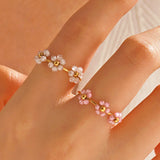 BOXPOSH Jewelry IG Style Sweet Flower 304 Stainless Steel 18K Gold Plated Beaded Knitting Open Rings