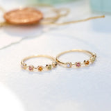 Natural Crystal Rainbow Moonlight Five Gemstones 925 Silver Gold Plated 14K Gold Simple Ring  Geometric