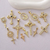 Creative Copper Plated Zirconia Pendant Necklace Trendy DIY Cross Design Jewelry Accessory Ins Style Micro Paved Charm