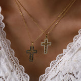 Cross Full Diamond Heart Necklace 18K Gold Titanium Steel Non-Fading 304 Stainless Steel Zircon Electroplated Necklace