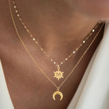 2 Pieces/Set Romantic Fashion Sun Initial Moon Pendant Stainless Steel Chain Necklace Multi-layer Chain Women's Necklace Set