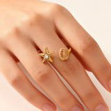 Open Starfish Ring for Women, Copper Plated with 18K Gold, Unisex Star Ring