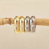 U Shape Earring Findings in Copper with 18K Real Gold Plated Water Plating and Zircon Inlay, 0.05µm-0.08µm Thickness, 1 Pair per Pack