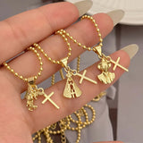 Double Pendant Saint Cross Gold Necklace 18K Gold Plated Suitable for Men and Women Faith Portrait