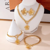 Floral Earrings Bracelet Anklet Necklace Set Women's Street Jewelry Accessories Alloy Material Trendy