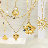 Stainless Steel Vacuum Electroplated Necklace Heart Butterfly Sun Double Layer Necklace Design Sense Layered Wear Elegant Double Layer Clavicle Chain