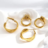 Minimalist 18K Gold Plated 304 Stainless Steel Vacuum Electroplated (In Furnace) Spiral Stripe Women's Hoop Earrings