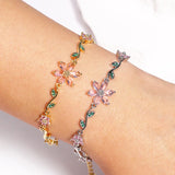 Wholesale Jewelry Sweet Simple Style Flower Copper Zircon 18K Gold Plated White Gold Plated Plating Inlay Handmade Chain Bracelets