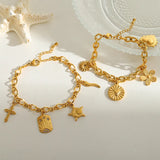 Modern Style Simple Style Commute Cross Heart Shape Flower 304 Stainless Steel 18K Gold Plated Zircon cable chain Multi Charms Bracelet In Bulk