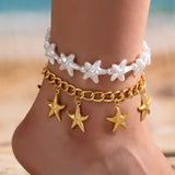 Ferroalloy Anklet Featuring Starfish Pattern with Electroplated Golden Plated Finish