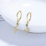 Simple Style Snake Earrings for Women in 925 Sterling Silver with Diamond Inlay