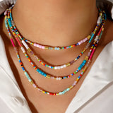 Colorful Crystal Rice-Shaped Beads Stringed Beads Unique Rainbow Beaded Multi-Layer Necklace, Fashion Gift Selection