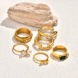 Gold and Silver Color Block Round Diamond-Studded Bowknot Double Water Drop Zircon Pearl Bohemian Style Stainless Steel 18k Gold Plated Ring