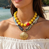 Bohemian Heart Shape Necklace for Women with Alloy Pendant and Cloth Beading Featuring Seed Bead Inlay
