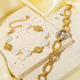 18K Gold Plated 304 Stainless Steel Vintage Bracelet Furnace Vacuum Electroplating Artificial Pearl Bracelet for Women
