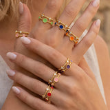 Geometric Enamel Rings for Women in Copper with 18K Real Gold Electroplated and Zircon Inlay
