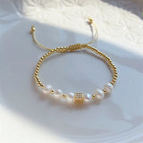 streetwear solid color freshwater pearl copper beaded plating inlay zircon bracelets
