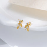 Gold Leaf Stud Earrings for Women Featuring Electroplated Finish with 925 Sterling Silver Posts