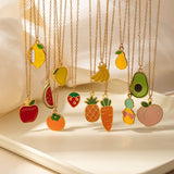 Strawberry Pineapple Fruit Series Pendant Women's Fashion Simple Unique Lobster Clasp Choker DIY Titanium Steel Necklace