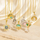 Colorful Ocean Series Pendant Women's Oil Drop Micro Inlaid Shell Starfish Crab Necklace Jewelry
