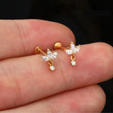 Pure Silver Crown Pendant Earrings With Zircon Tassel Flat Bottom Piercing earrings For Women Elegant Autumn Winter Jewelry