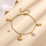 Beach Starfish Anklet Summer Conch Pendant Shell DIY Stainless Steel 18K Gold Plated Simple Wave Unisex Anklet Jewelry