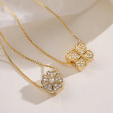 Women's Collarbone Chain Water Plated 18K Gold Copper Zircon Flower Butterfly Pendant Necklace Simple Style