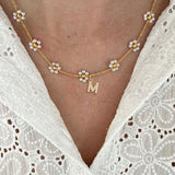 New Classic Micro Inlaid Zirconia Plated 18K Real Gold Initial Pendant 201 Stainless Steel Pearl Flower Chain Women's Necklace Casual Vacation Date