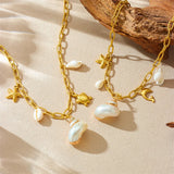 new fashion ocean beach wind pearl conch vintage starfish dolphin turtle gold plated stainless steel necklace