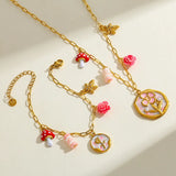 18K Gold Plated Stainless Steel Multi-Pendant Necklace With Embedded Zirconia Pearls Elegant Casual Jewelry Set For Women