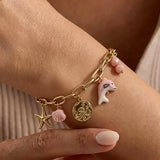 Handmade Starfish Bracelet in Marine Style with 18K Real Gold Plated 316 Stainless Steel and PVD Coated Paperclip Chain, Unisex