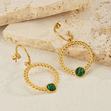 Stainless Steel Hoop Earrings with Lapis Lazuli Inlay Vintage Grid Jewelry for Women